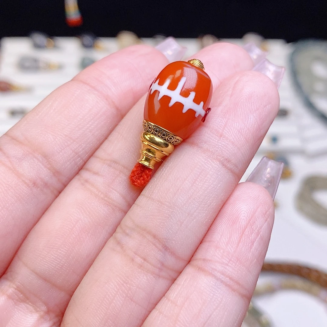 玛瑙/玉髓18K金镶嵌颈饰对孔11.8