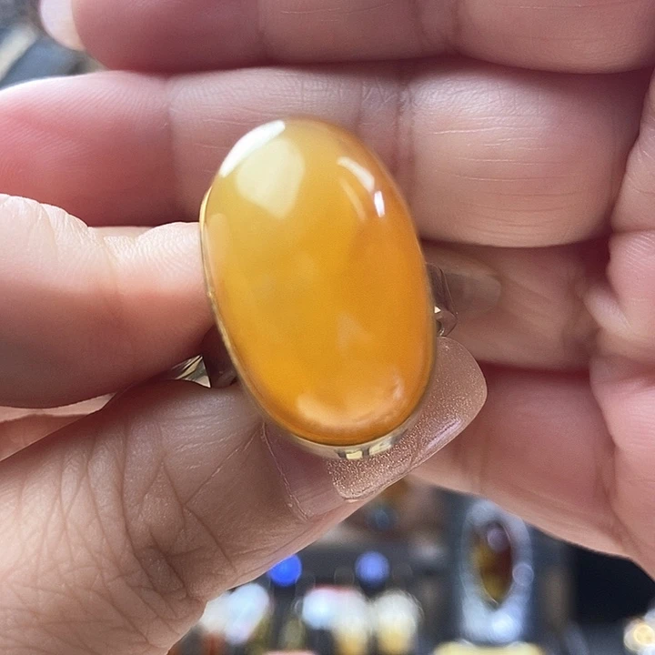 琥珀银S925镶嵌戒指戒指