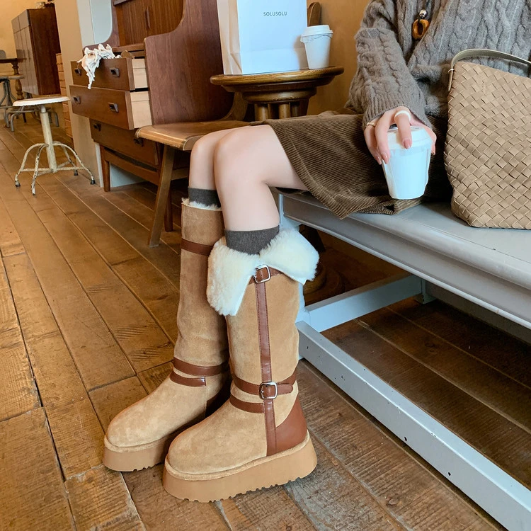 【奢品】东北加绒保暖时尚雪地靴女厚底羊羔毛显瘦防滑加厚高筒棉靴