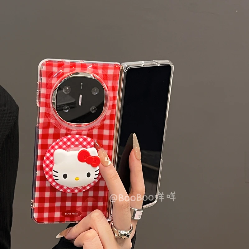 小众ins风简约格纹Kitty猫磁吸支架适用华为MateX6典藏版折叠屏磁