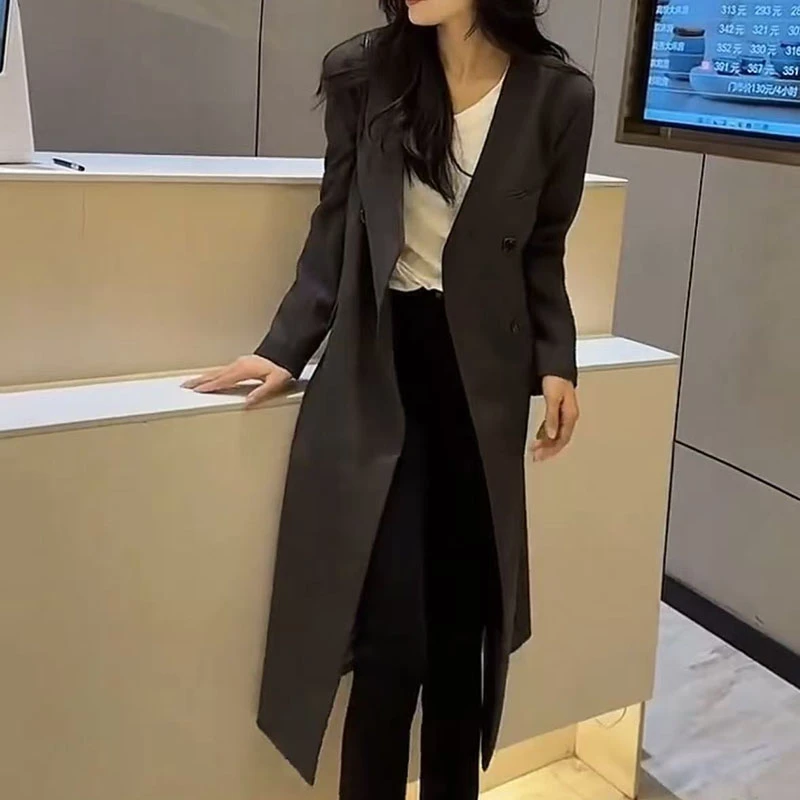 春夏新款女装英伦风风衣通勤风休闲中长款西服外套时尚显瘦显气质