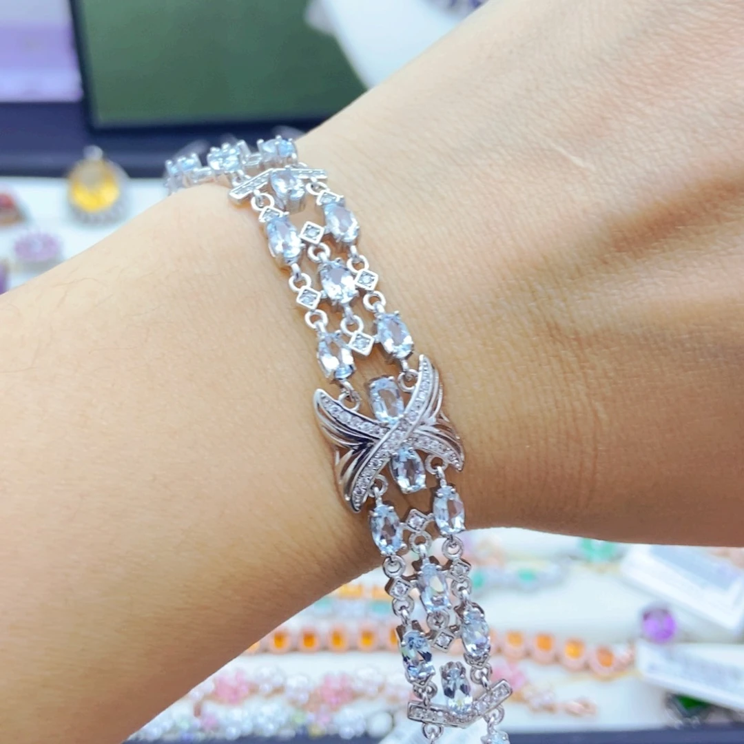 银S925镶嵌手链海蓝宝石