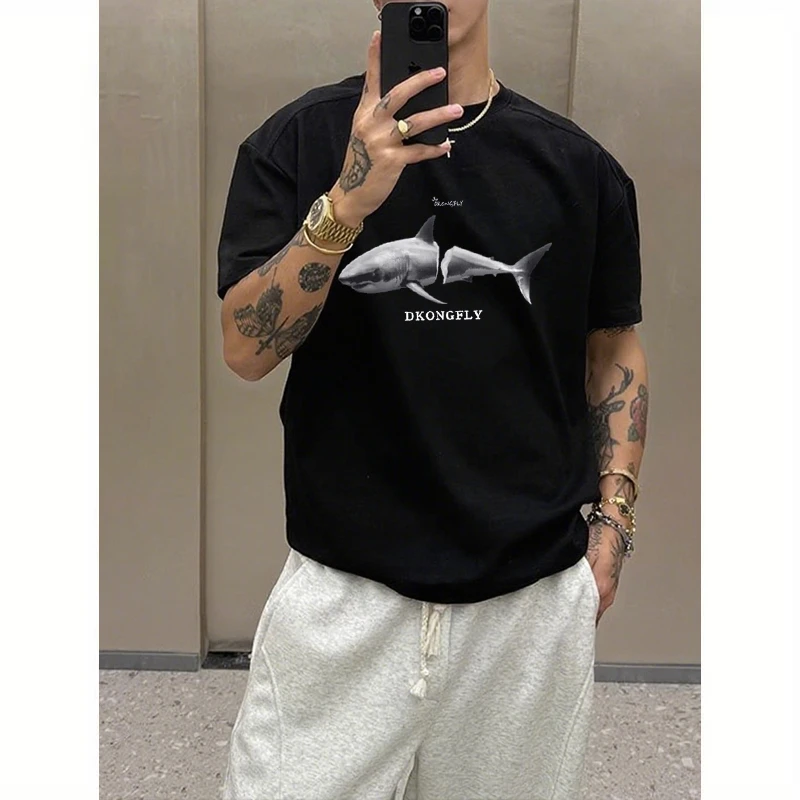 “断鲨”原创潮牌重磅纯棉短袖t恤男美式2025年新款痞帅夏季ins半袖