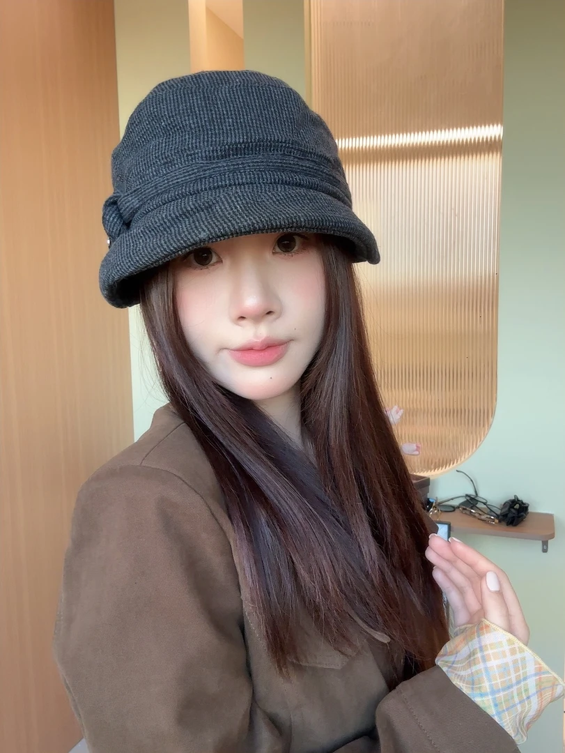 渔夫帽光身小香风秋冬显脸小帽子时尚帽子水桶帽网红