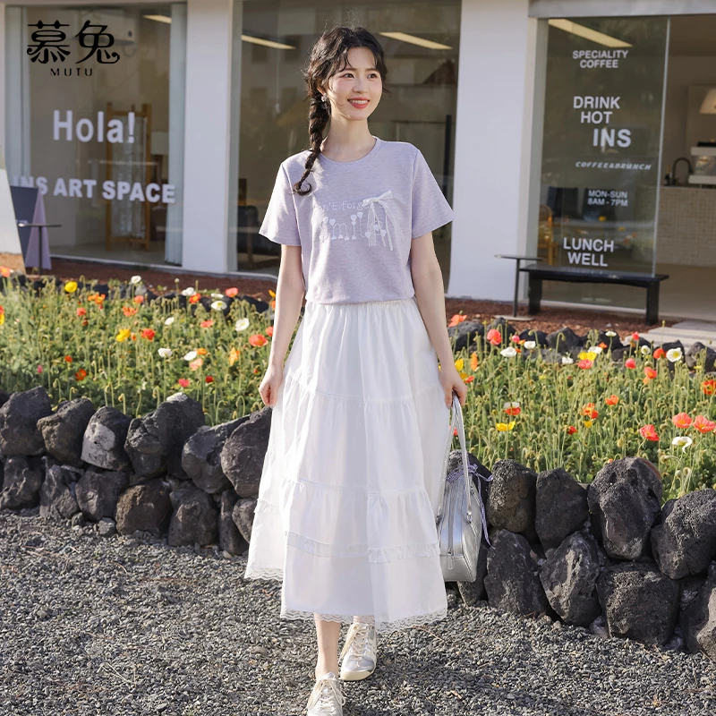 法式蕾丝拼接蛋糕半身裙女2025夏季新款小个子高腰白色a字裙