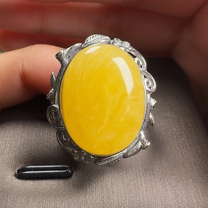 蜜蜡银S925镶嵌戒指戒指