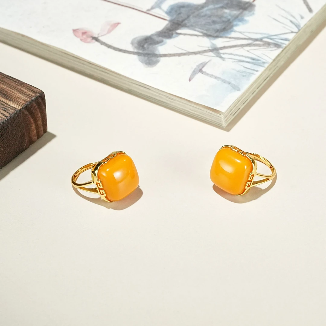 天然蜜蜡方形戒指 多样性发一 YC0350102