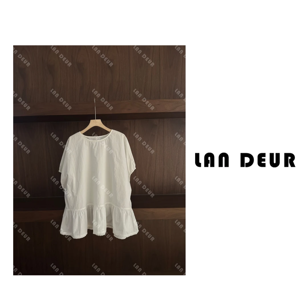 JIUJIU【素调温柔】荷叶边拼接简约瑞丽风短袖常规衬衫防晒