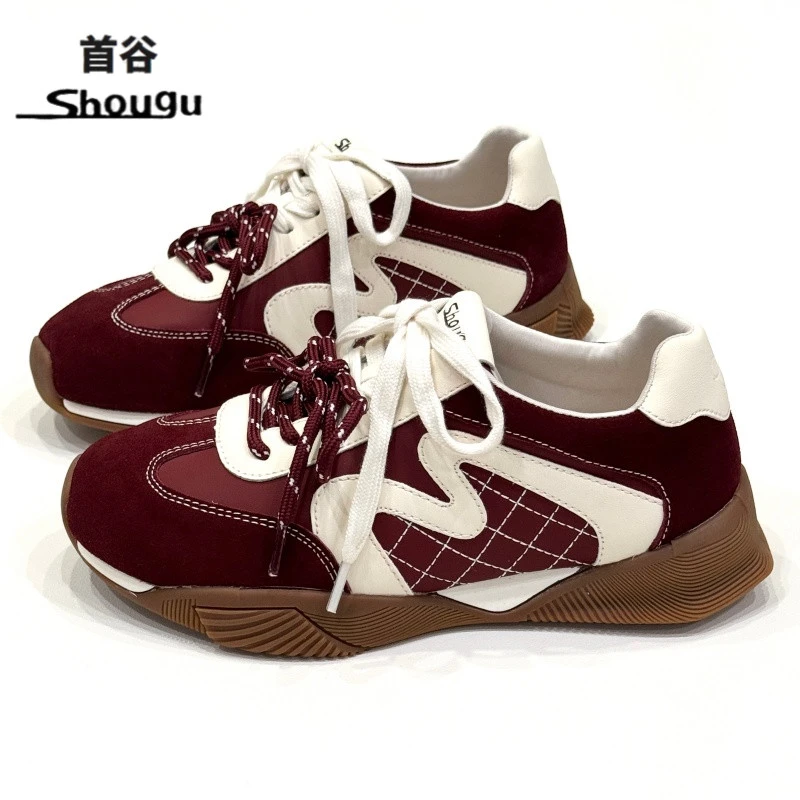 shougu/首谷2026春季德训鞋女款增高复古圆头时尚休闲女鞋ins韩版