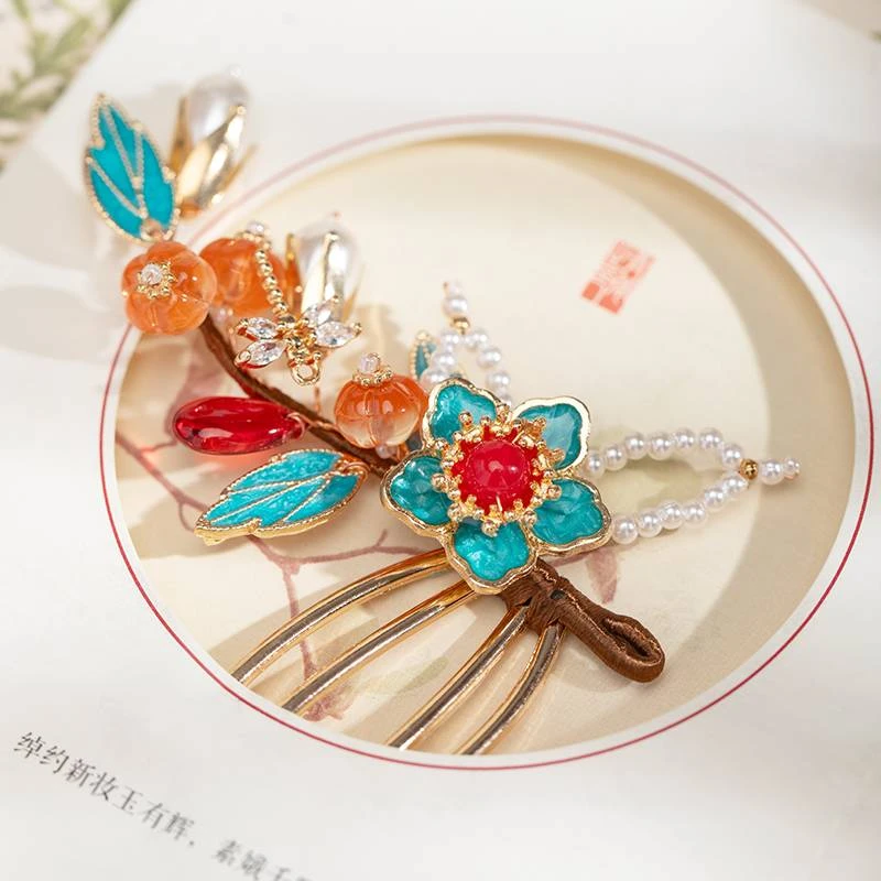 国风仿点翠烧蓝多宝发梳宫廷古典风汉服旗袍发饰