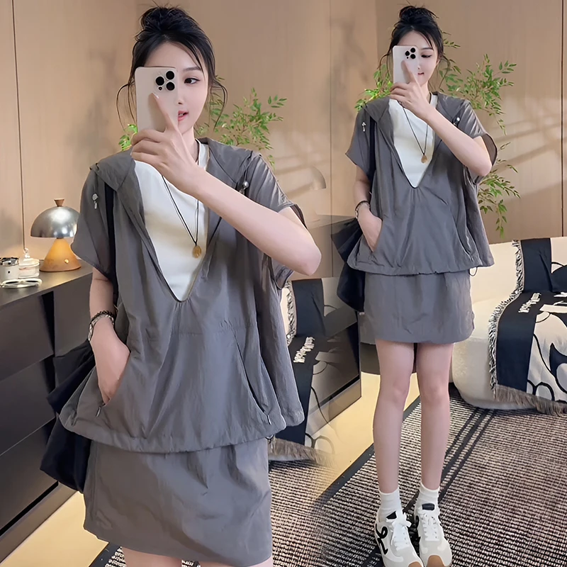 夏季显瘦洋气运动套装时尚休闲短袖上衣短裙三件套韩版百搭女装