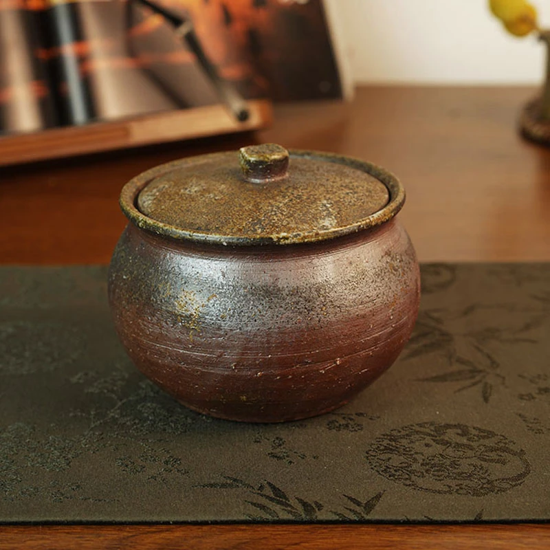 禾先集物 日本备前烧匠人柴冈信义作品 罐茶罐建水茶道零配1291