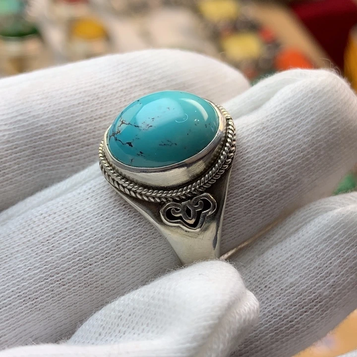 绿松石戒指足银镶嵌