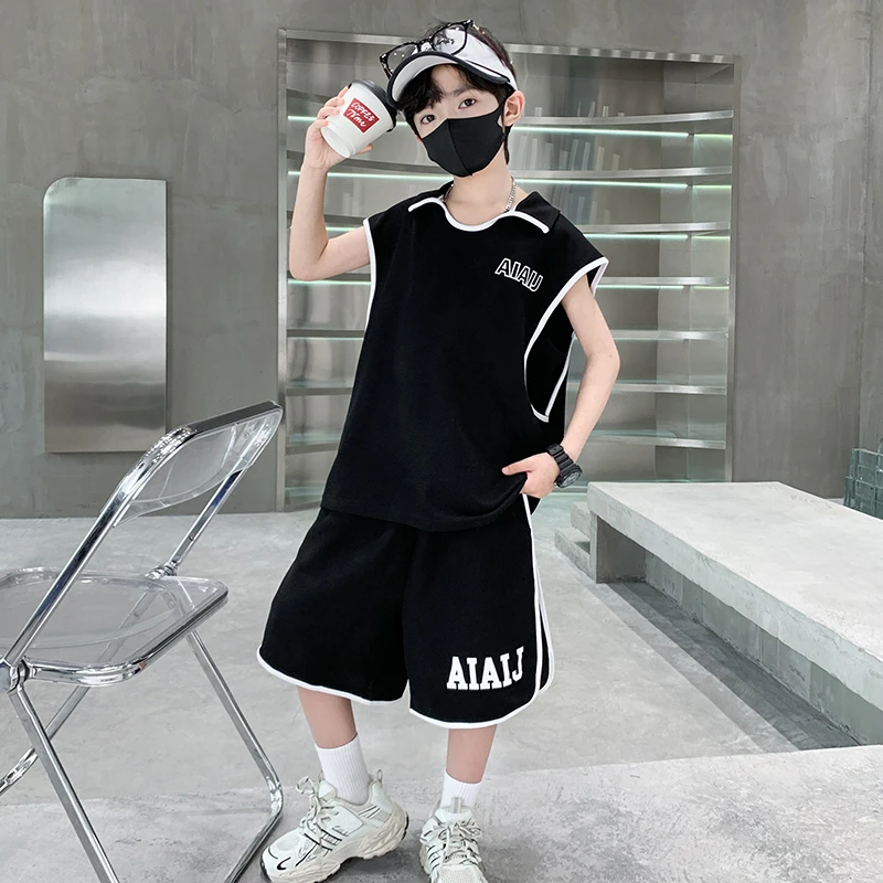 男童夏装背心套装2025新款中大童男孩夏季无袖儿童夏款潮牌运动服