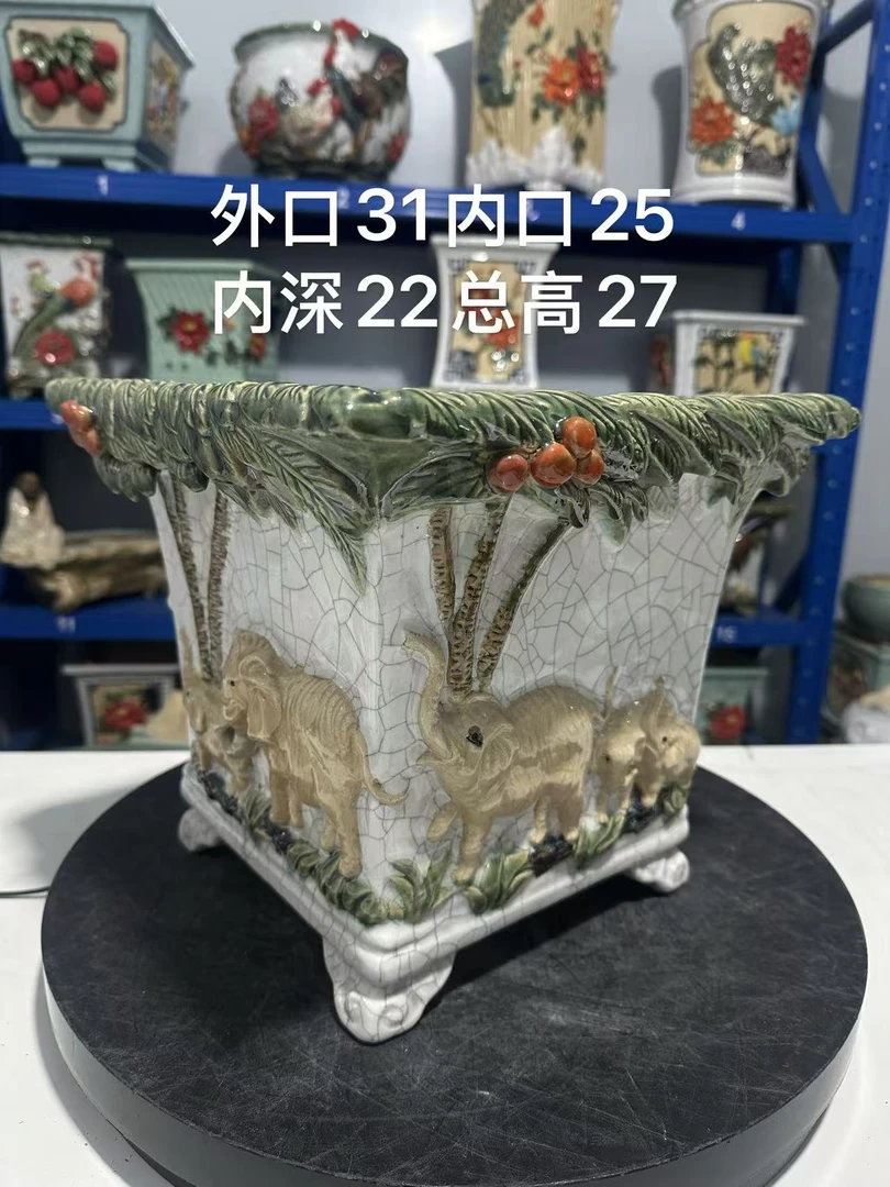 贴花设计岭南石湾花盆冰裂釉异形四方盆可养绿植