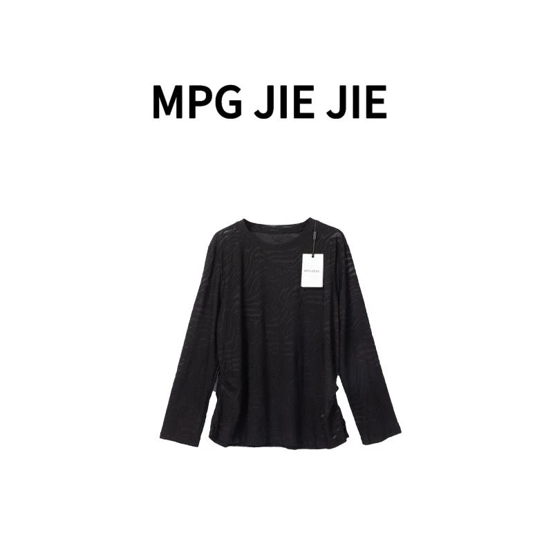 MPG JIEJIE【轻氧】25夏季针织线条时尚休闲女士黑色圆领T恤