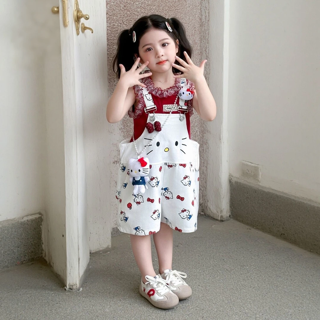 女童夏装背带裤2025新款套装儿童洋气超好看短袖女宝宝夏装两件套