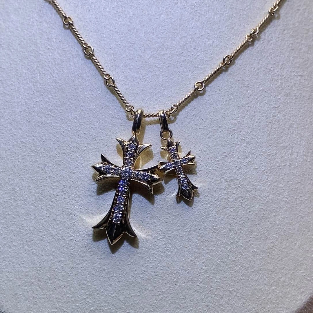 钻石颈饰18K金镶嵌双十字项链k黄