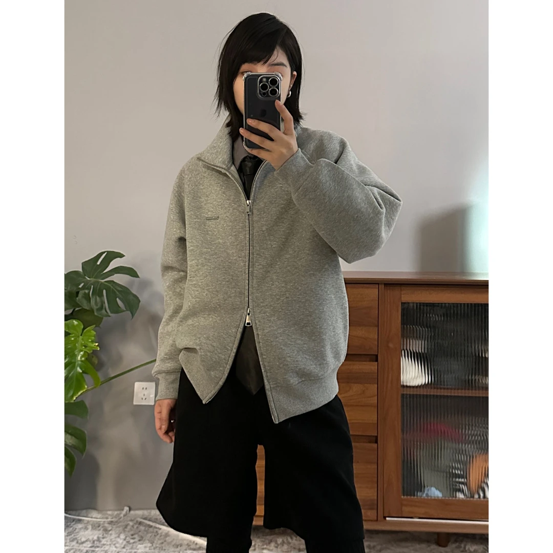 春秋贴标高级感开衫立领百搭双拉链重磅休闲ins卫衣