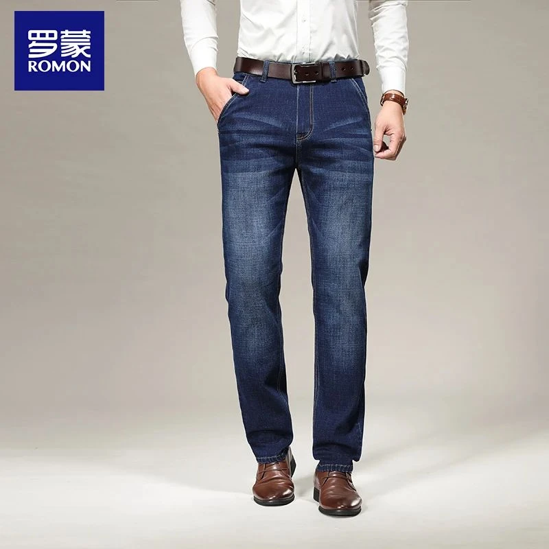 罗蒙商务男士牛仔裤2025秋冬新款直筒宽松弹力百搭中老年爸爸裤子