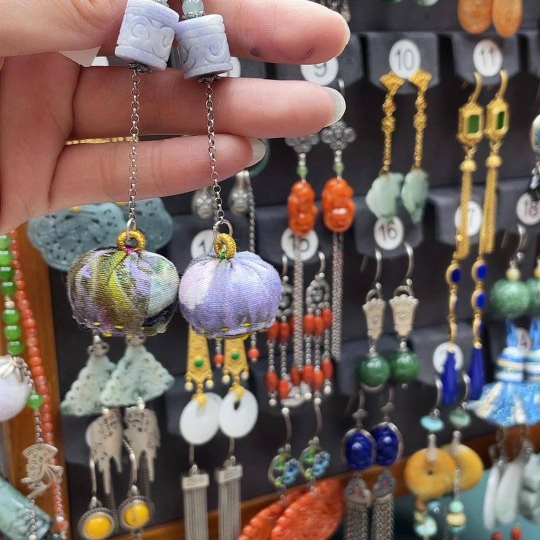 旋***夏翡翠银S925镶嵌耳饰饰品