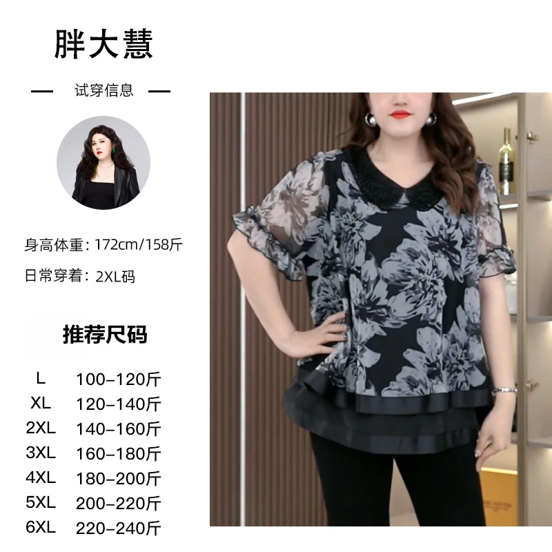 2025夏季新款气质时尚翻领花纹显瘦遮肉遮肚子宽松百搭上衣ZB7369