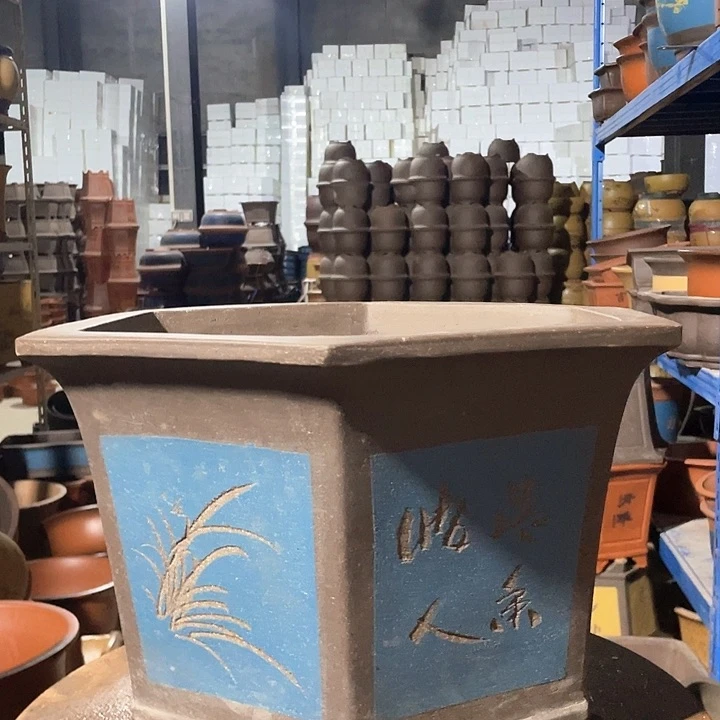 40蓝色六方花盆花盆