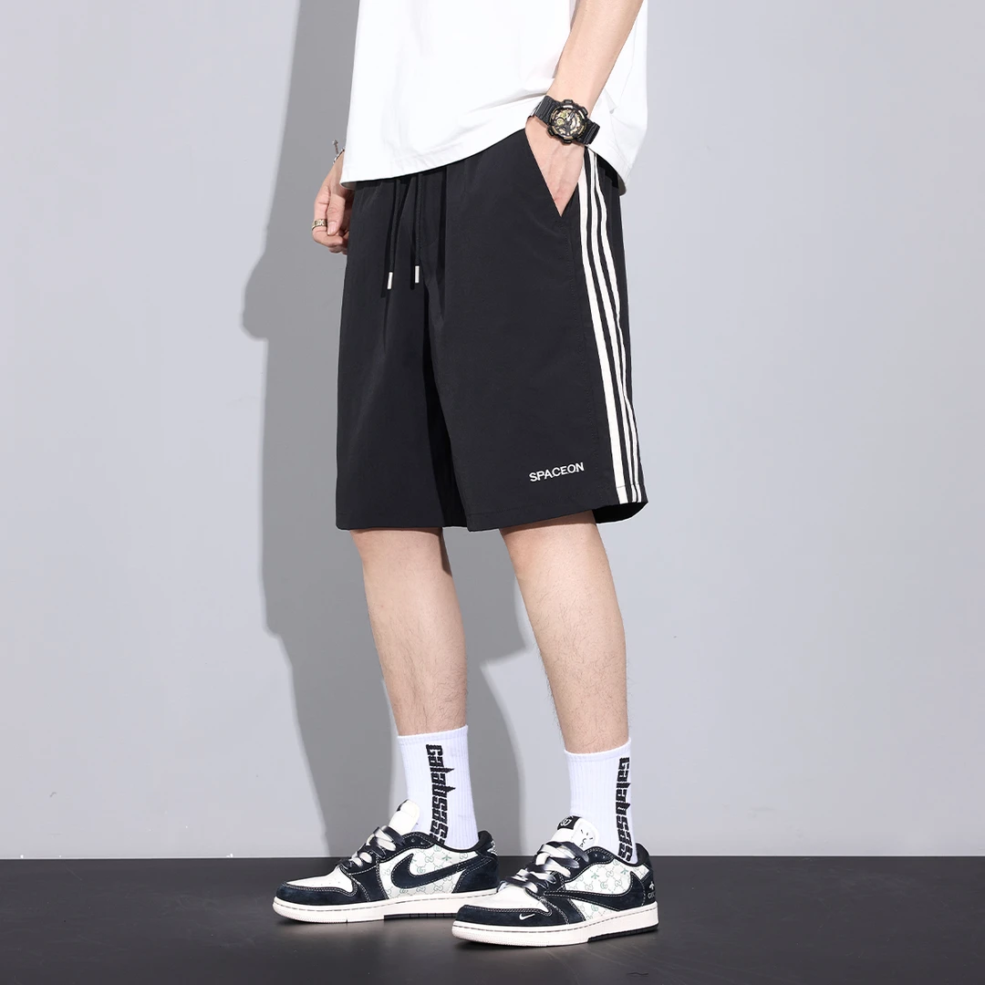 Kuvine冰丝运动短裤男士夏季薄款宽松速干美式条纹休闲五分裤子男