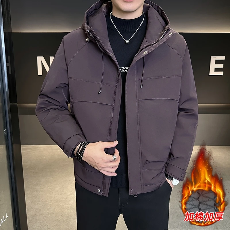 春秋季连帽外套男士加棉加厚潮流夹克青年防风冲锋衣  6067