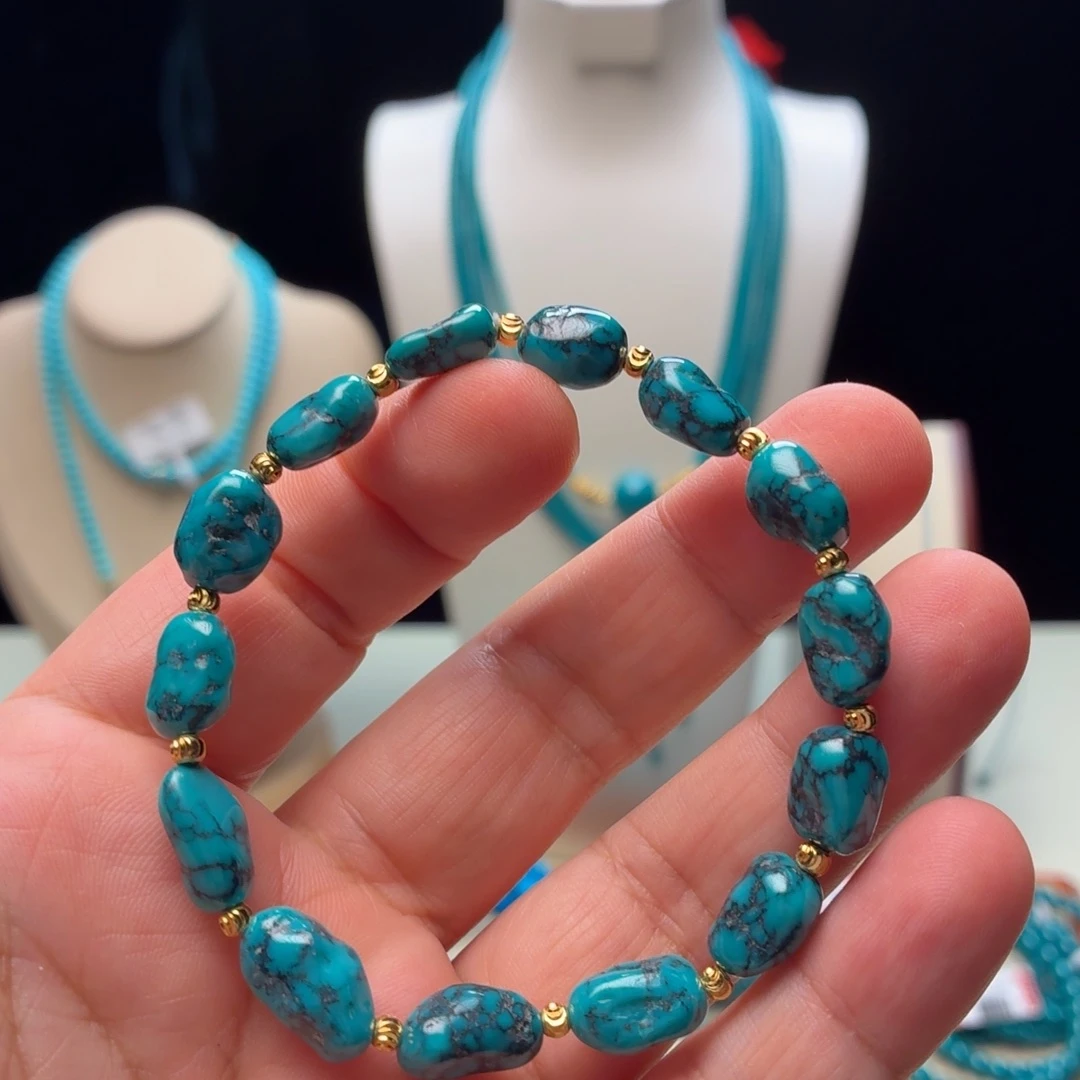 绿松石未镶嵌绿松石8.5mm网花随型手串