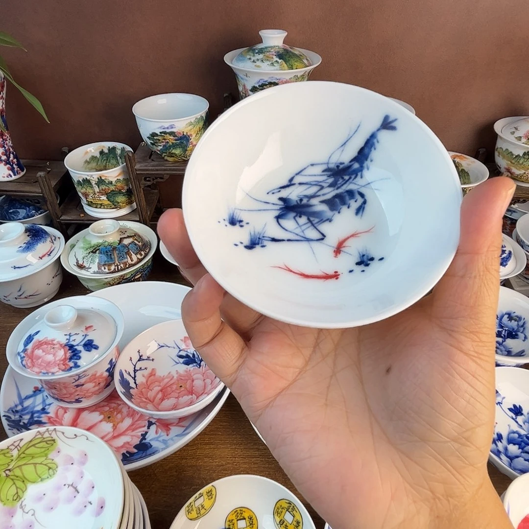 忠意堂釉下彩虾趣