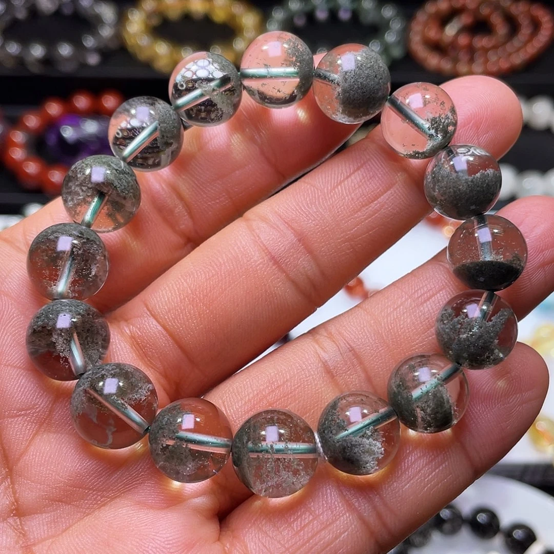 未镶嵌水晶手链巴西绿幽灵聚宝盆手链12+