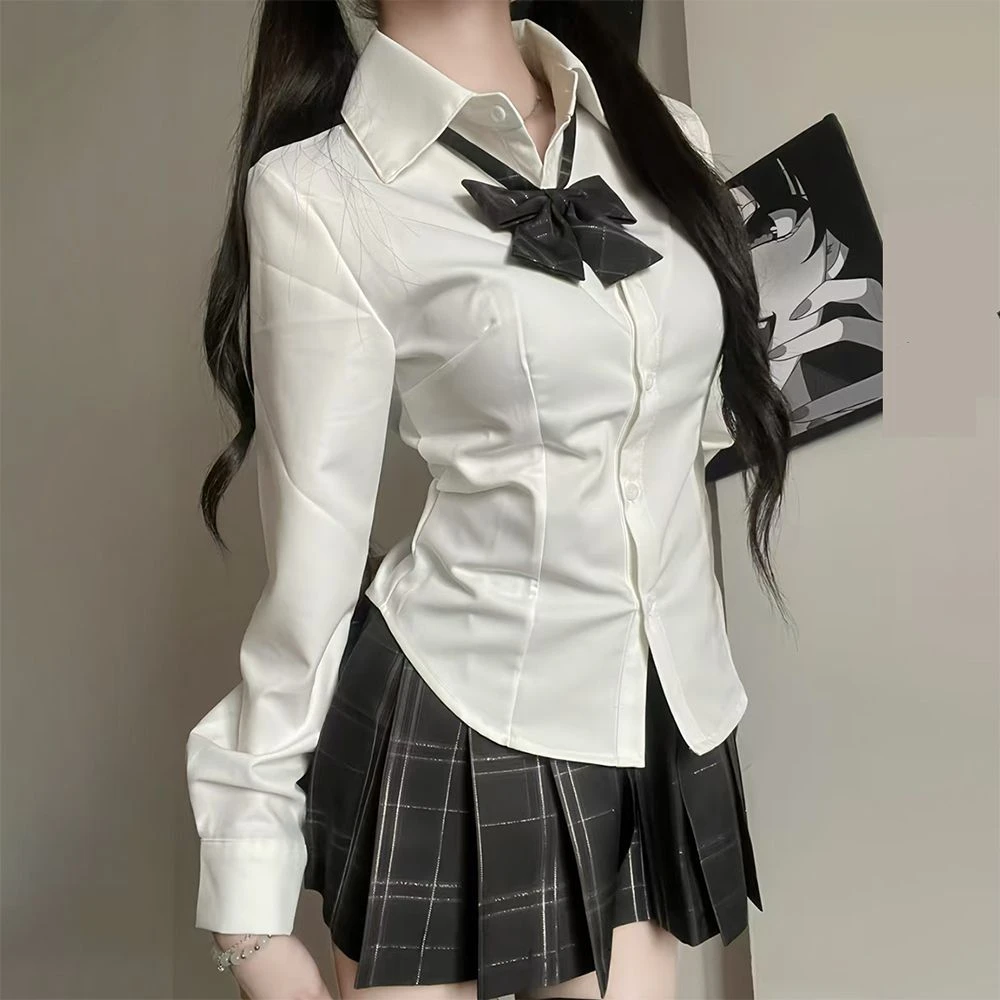 jk制服纯欲收腰衬衫长袖原创日系百搭显瘦上衣学院风辣妹白色衬衣