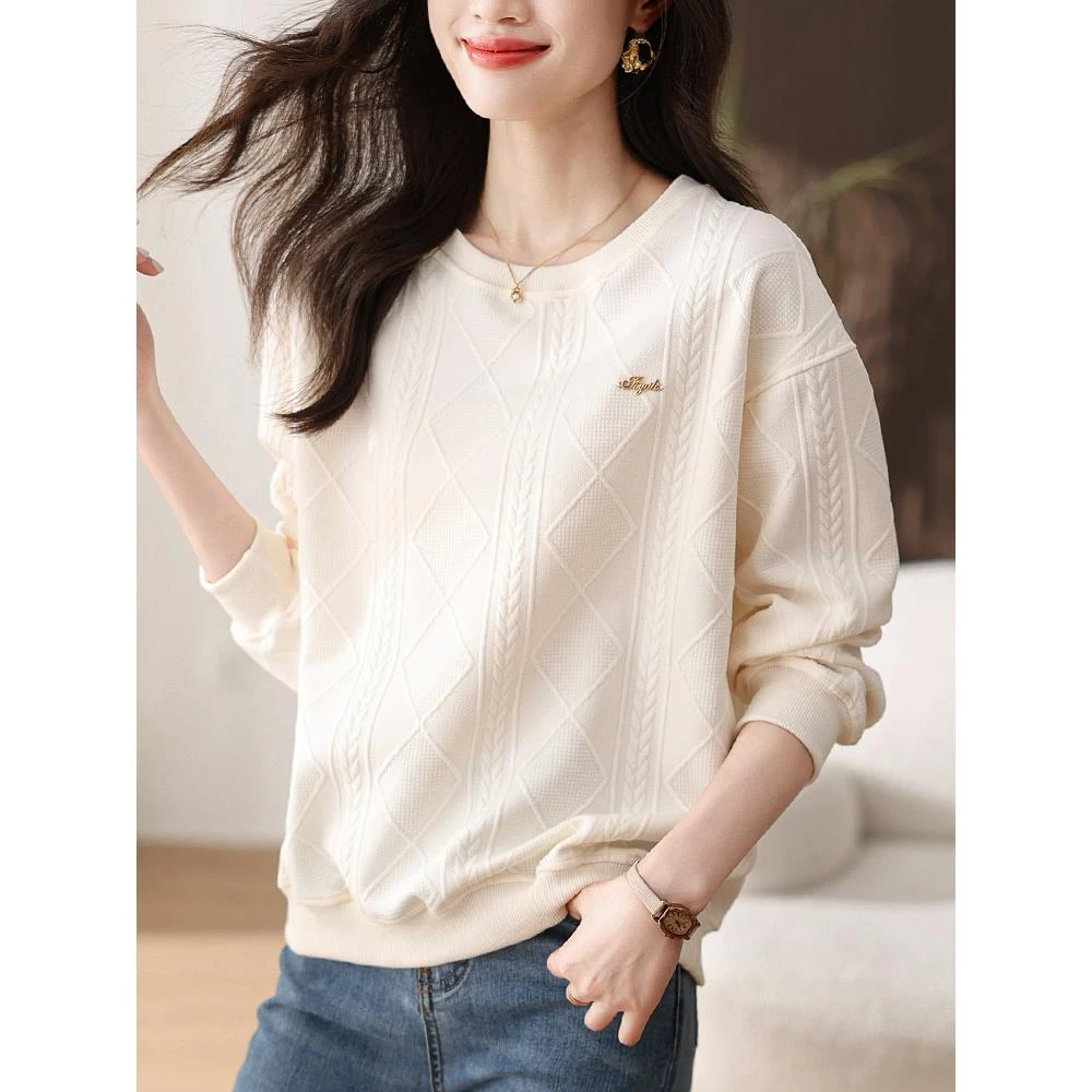 法乐琪圆领卫衣女士2025新款时尚百搭洋气春秋款百搭休闲小众上衣