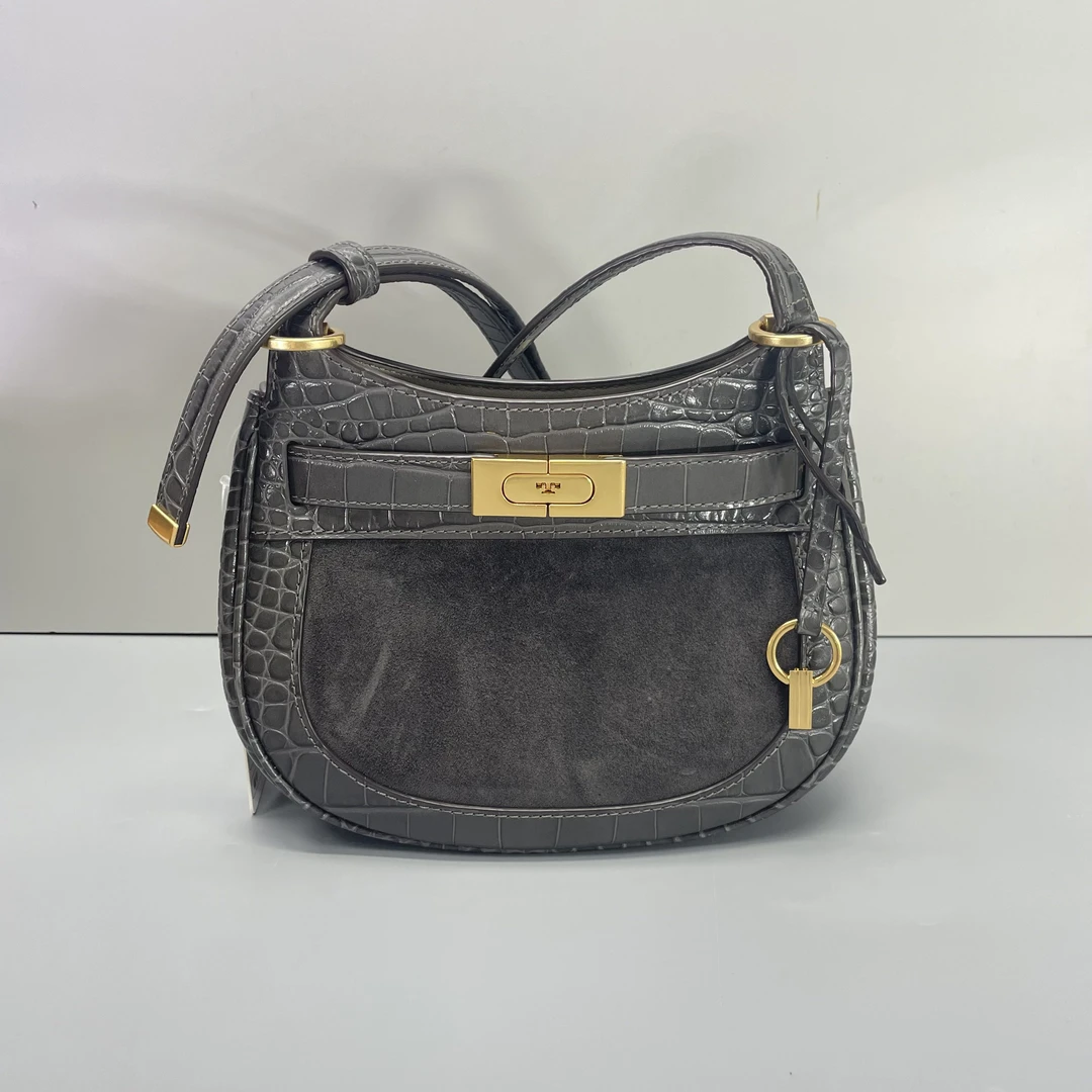 95新 TORY BURCH/汤丽柏琦 媚姐/Lee灰色马鞍包21X16X9cmG042204