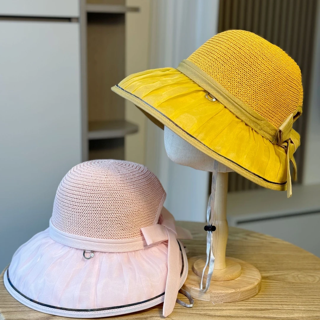 防晒渔夫帽女夏季显脸小户外出游遮阳帽黑胶防紫外线高马尾大檐帽