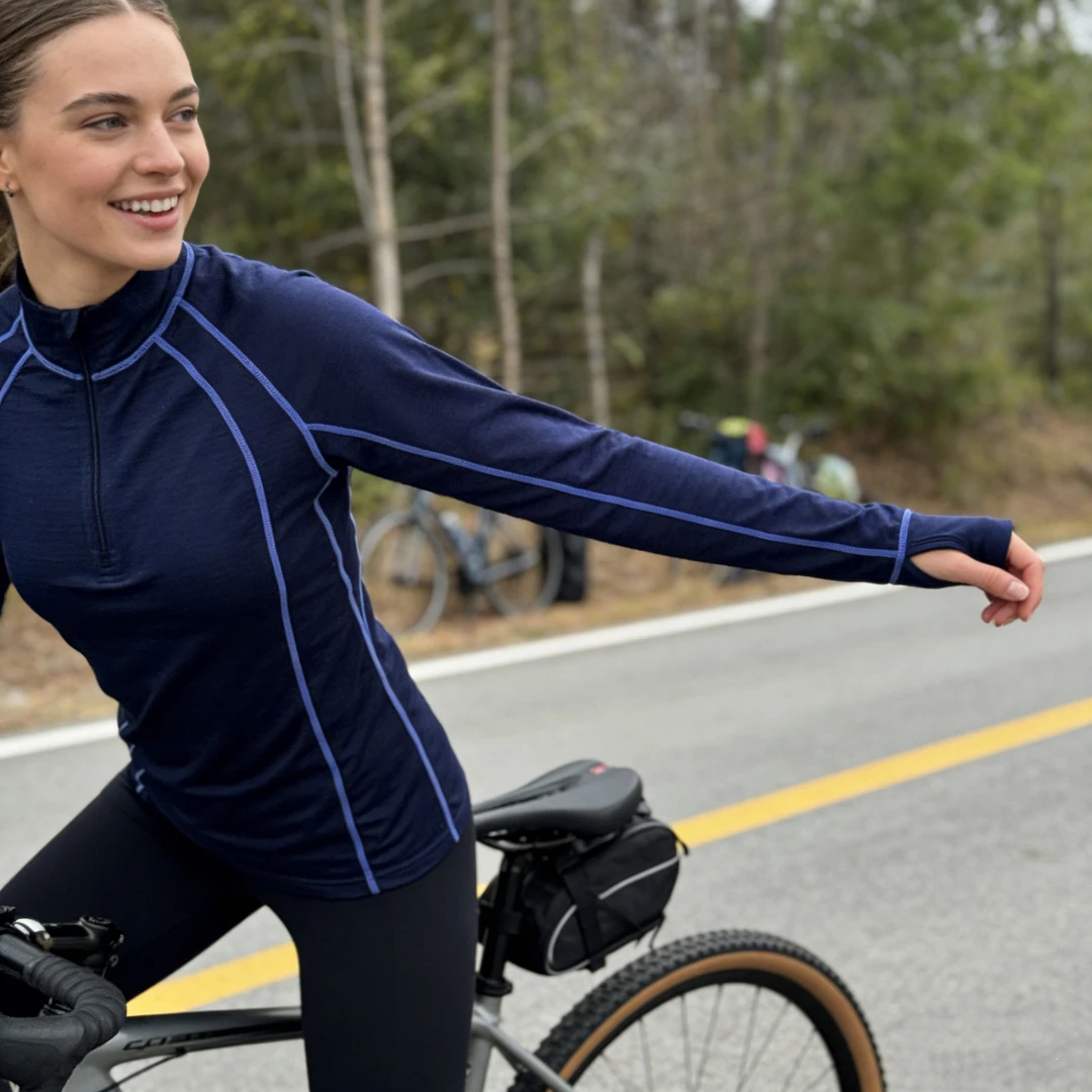 美丽奴速干立领半拉链运动服休闲长袖跑步马拉松修身美利奴上衣女