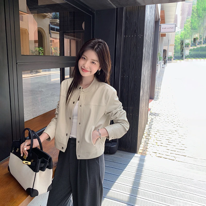 林关关 酷飒风超火短款皮夹克小皮衣外套女款高级感