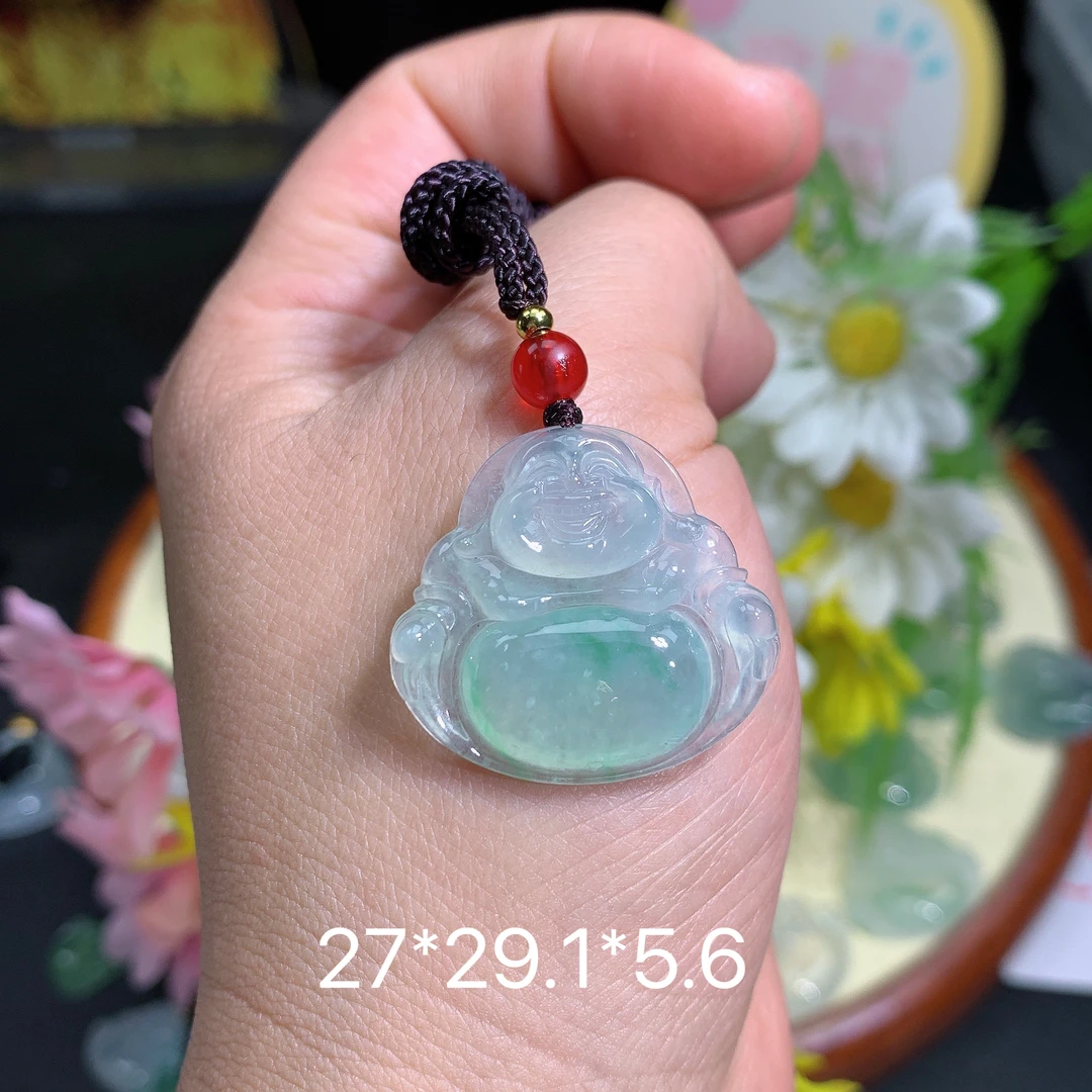 缅甸翡翠A货冰种飘绿佛公吊坠挂件水润百搭精致玉冰气质妈妈精致