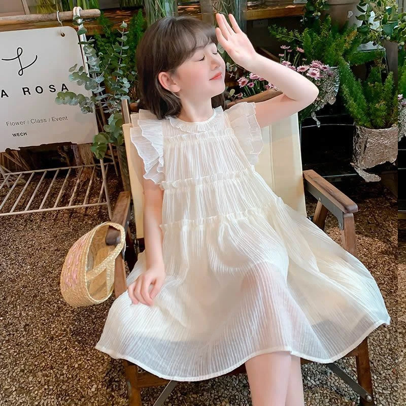 女童连衣裙夏季2025新款儿童夏装度假裙小女孩荷叶边洋气公主裙子
