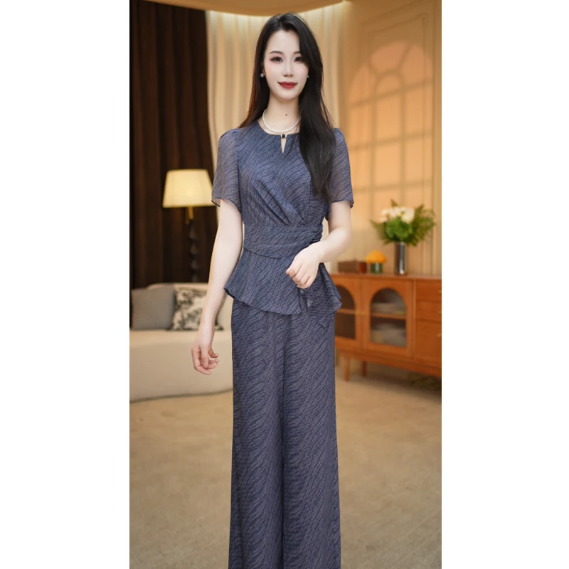 【两件套】夏季新款圆领时尚简约休闲气质通勤两件套套裤M-4XL