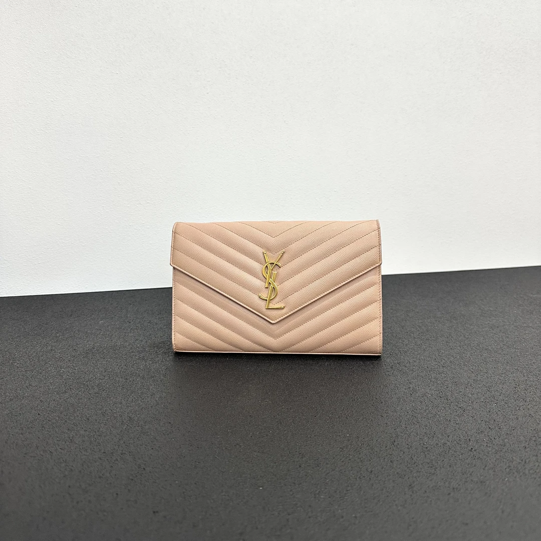 99新 YSL/圣罗兰 壹所奢品/YSL 信封 鱼子酱 中号 粉金冉