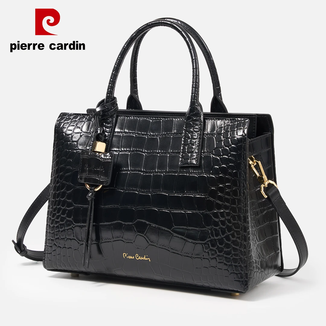 皮尔卡丹大容量时尚百搭2025新款通勤斜挎婚包头层牛皮鳄鱼纹女包