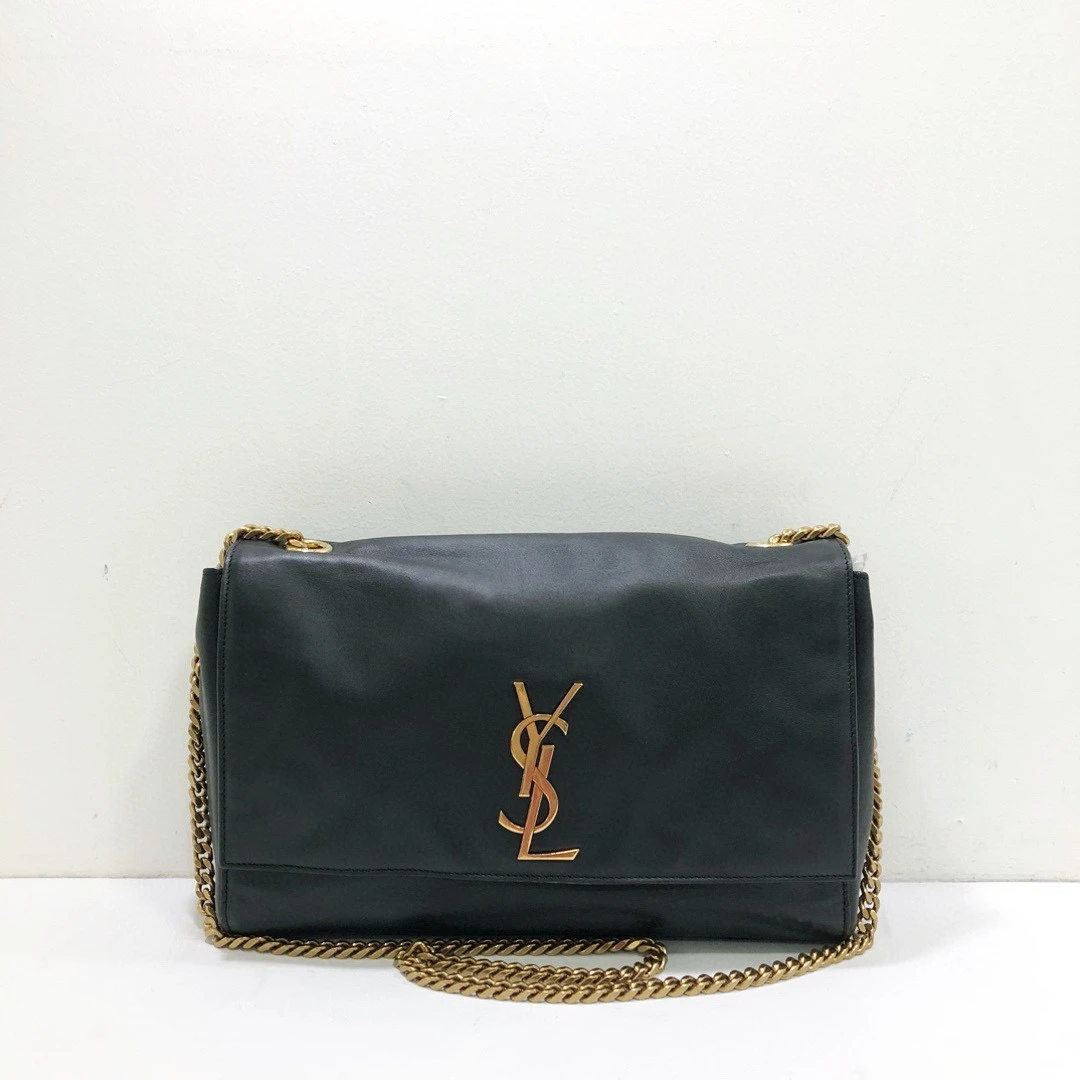 95新 YSL/圣罗兰 黑金双面kate 全皮logo单肩斜挎包链条包