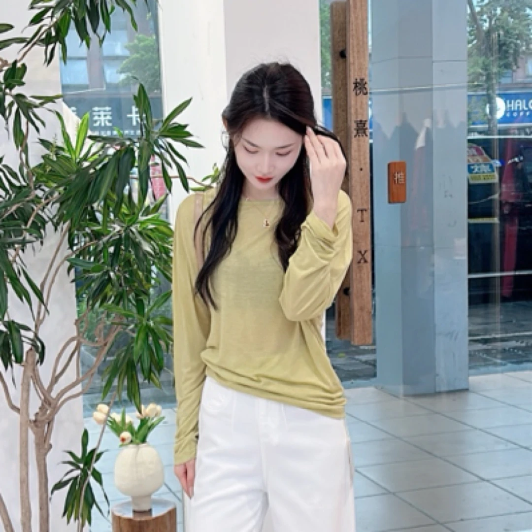 TX长袖圆领修身型宽松型T恤设计感百搭套头显瘦韩版气质