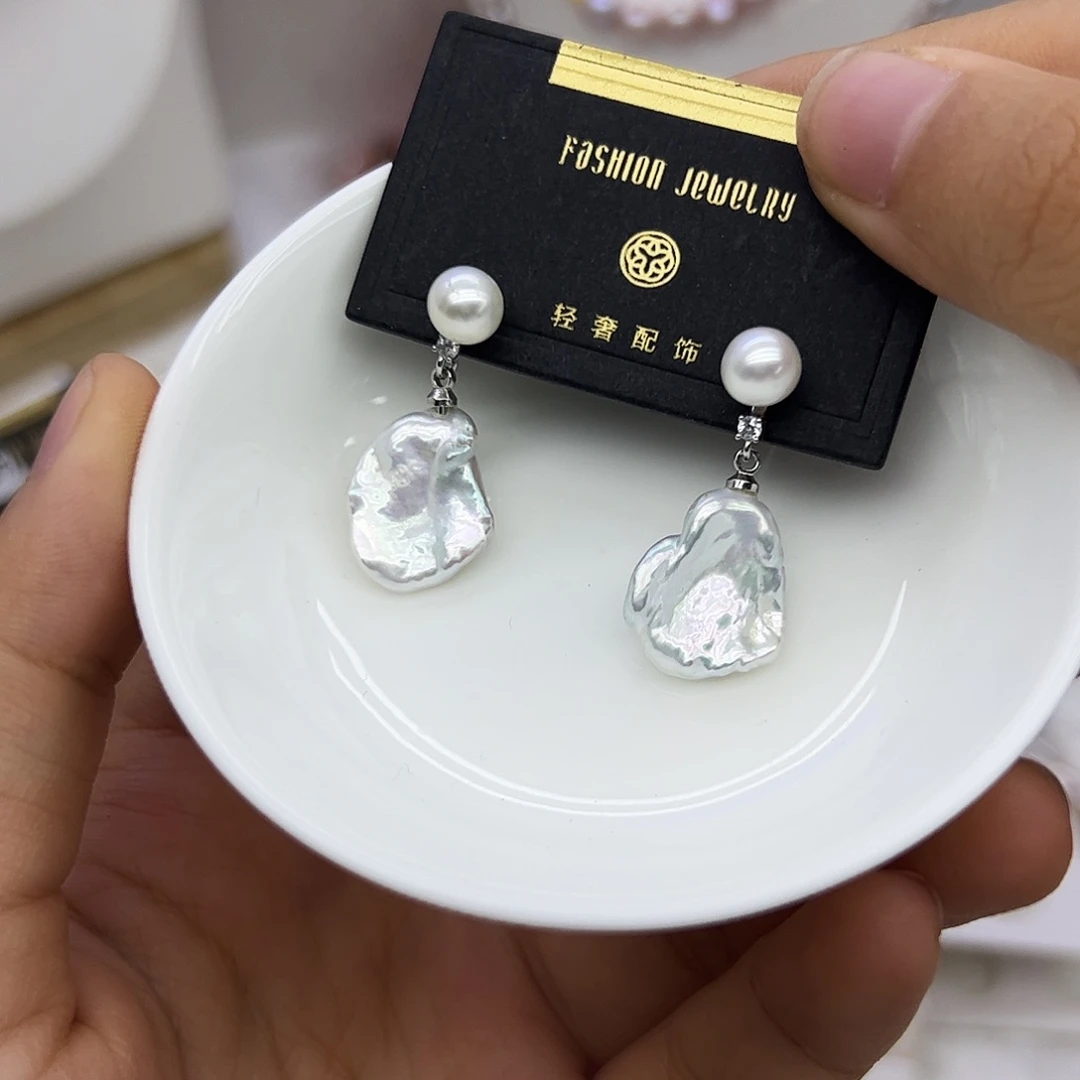 银S925镶嵌淡水珍珠耳饰