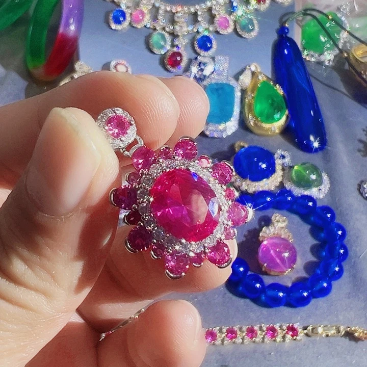 钨金红色蓝色满钻镶嵌