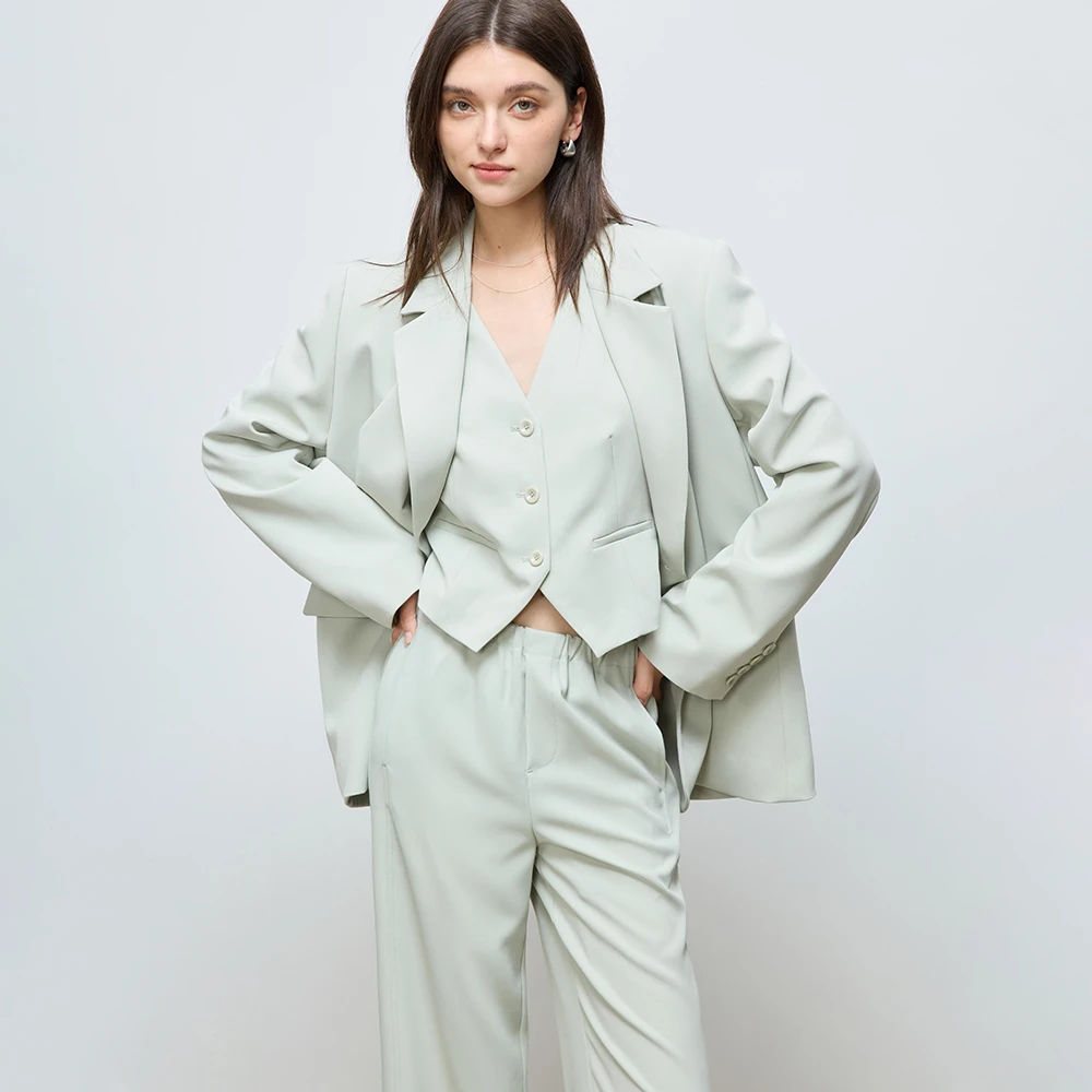 自巧小个子老钱风西装马甲休闲裤时髦套装微喇长裤25ZQ91055