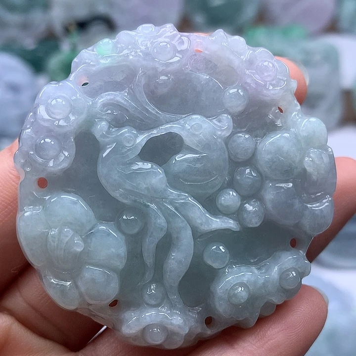 翡翠未镶嵌颈饰花开富贵福利两面工艺福利