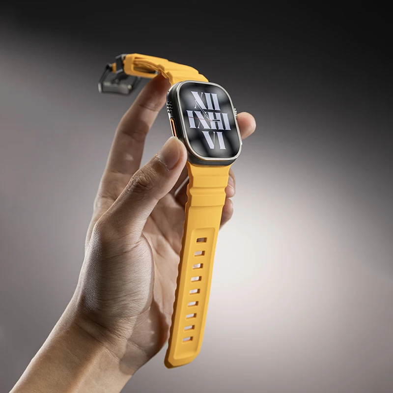 钛色金属扣AppleWatch11运动型硅胶表带不闷汗适用苹果手表iwatch